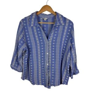 Cato Floral Embroidered Button Down Blouse Size 18/20W Blue Cottage Lightweight‎